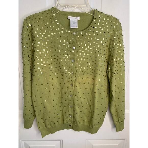 Vintage Worthington Small Sequins Green Cardigan Sweater - Picture 5 of 5